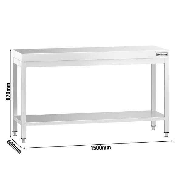 میز کار استیل پریمیوم - 1500*600 میلیمتر - همراه طبقه زیری - بدون لبه 