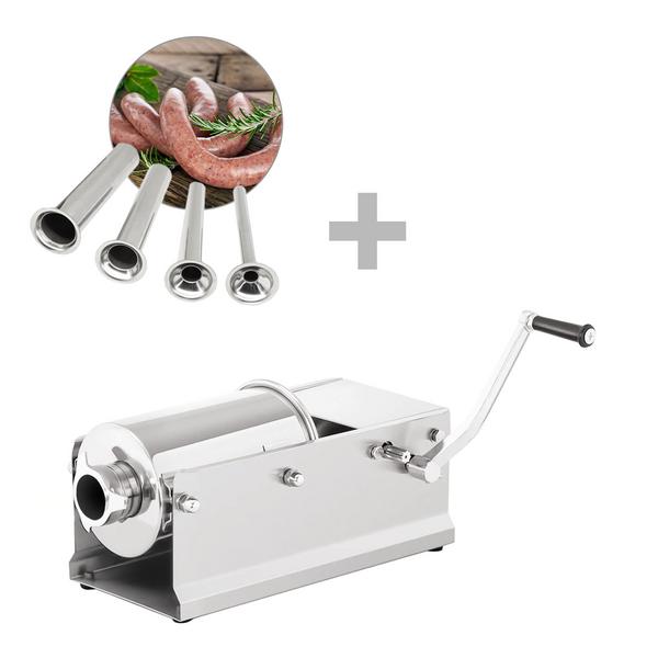 Commercial Manual Sausage Filler - 3 Litres - Stainless Steel - incl. 4 Nozzles