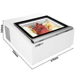Tafelmodel ijsvitrine - 670mm - Statisch - voor 3x 5 liter ijscontainers - Deksel opening naar serveerkant