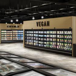 (6 stuks) Supermarkt-Wandkoelmeubel - 11250mm - met 4 dubbelglas, frameloze glazen draaideuren & 5 schappen - zwart