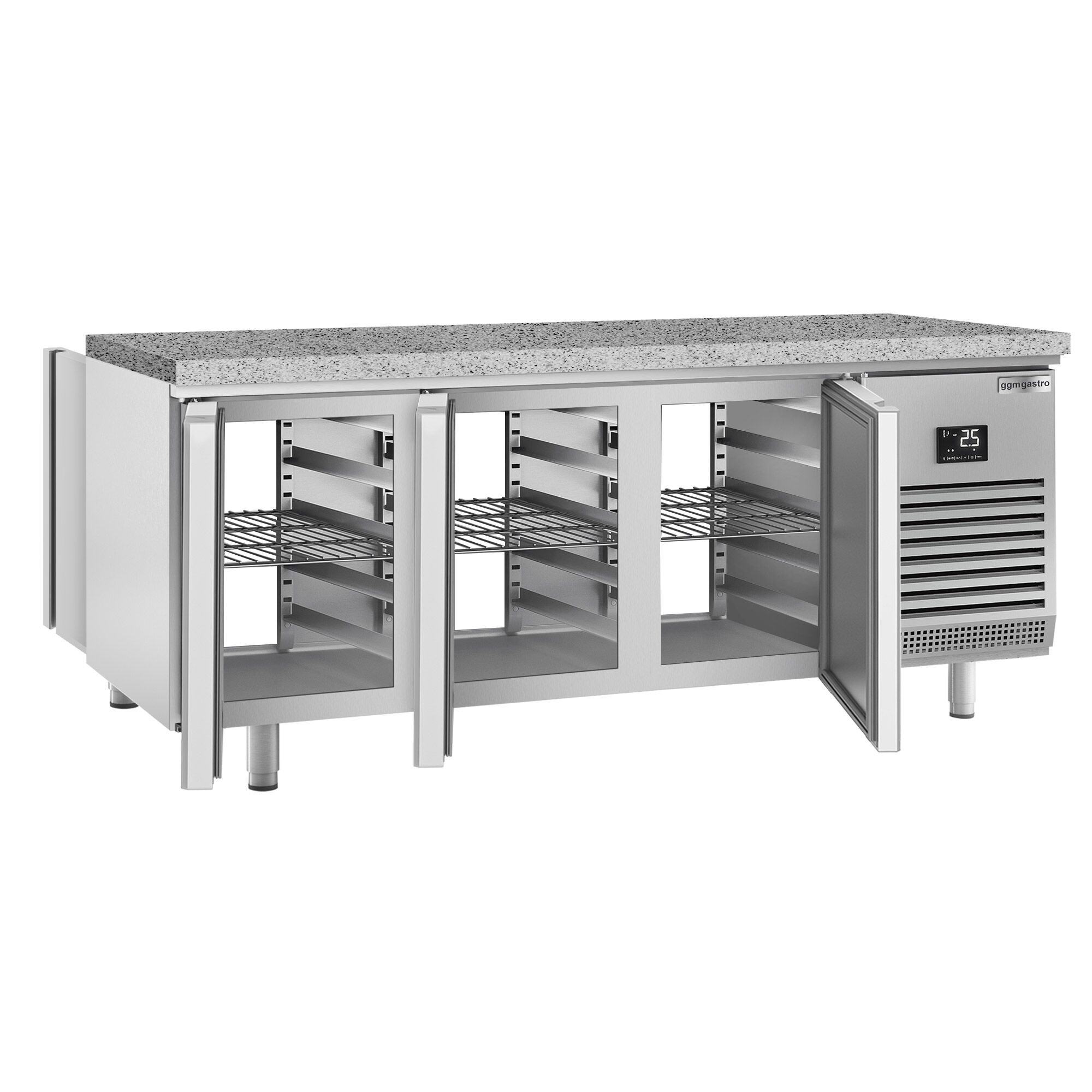 Table réfrigérée de boulangerie Premium PLUS - 2185x800 mm - avec portes des deux côtés & plan de travail en granit