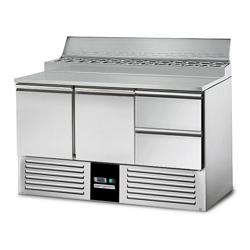 Zubereitungstisch Mini PREMIUM - 1370mm - für 8x GN 1/6 - 2 Türen & 2 Schubladen