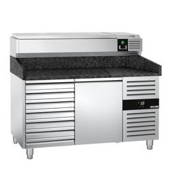 Pizzakylmäpöytä PREMIUM - 1500x800 mm - 1 ovea & 7 vetolaatikkoa - sis. kylmävitriini - 7 GN 1/4 -astiaa