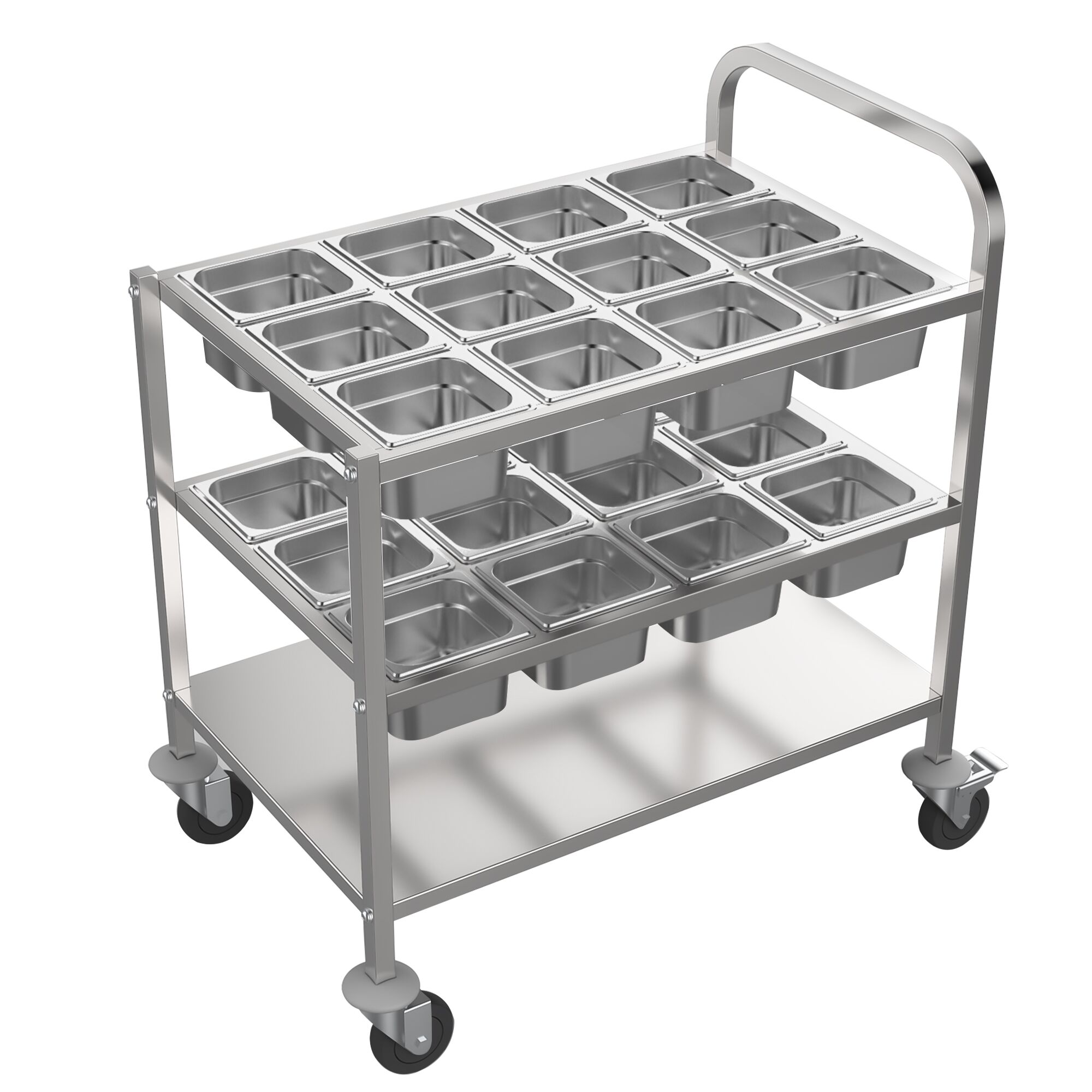 Chariot de service 800 mm – avec 2 surfaces de rangement pour 12 bacs GN 1/6 chacune
