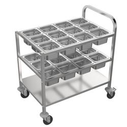 Chariot de service – 800 mm – avec 2 surfaces de rangement pour 12 bacs GN 1/6 chacune