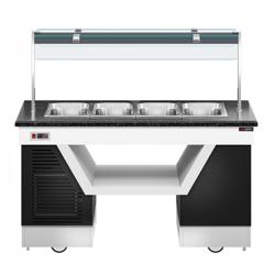 Linie de autoservire cald BELFAST - cu bain marie și rotile - 1600mm - pentru 4x GN 1/1