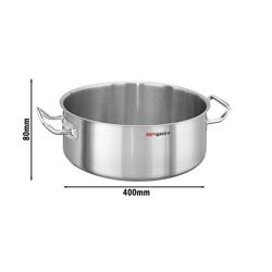 Garnek do pieczenia – stal nierdzewna – 10 litrów – średnica: 400 mm – wysokość: 80 mm – nadaje się do kuchenek indukcyjnych