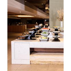 (4 pieces) 3‑Tier Buffet Stand with Shelves – Black - 300×300 mm Trays - Powder‑Coated Stainless Steel