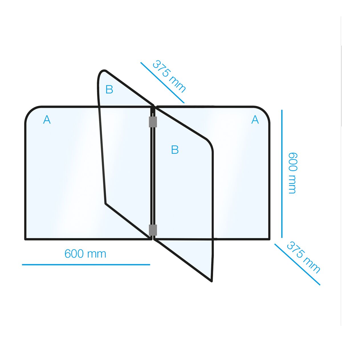 Écran de protection en plexiglas - Set pour 4 postes - 1200x600mm