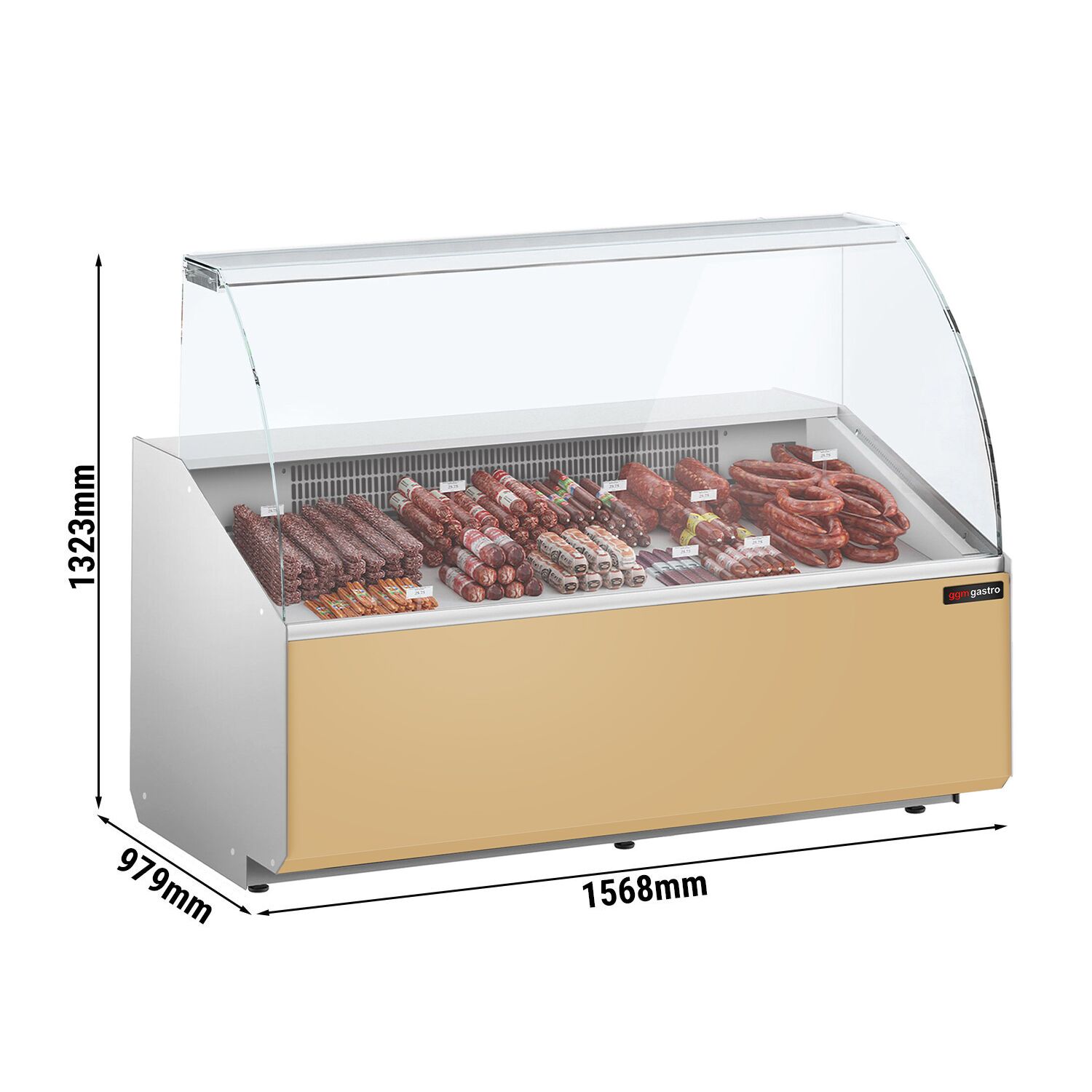 Comptoir vitrine réfrigérée - 1568x979mm - +2/+6°C - 324L - Façade beige - 2 portes