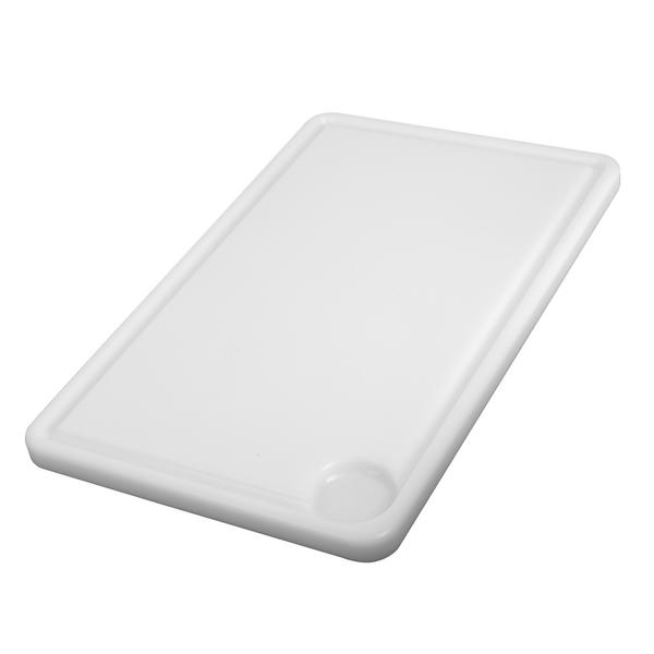 Prkénko na krájení - 250x400 mm - Tloušťka: 20 mm - HACCP vyhovuje - PE 500 (HDPE) - bílá - s drážkou na šťávu - vhodné do myčky