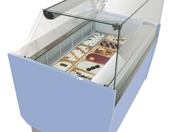 Ice cream counter - Liam - 1310mm - with LED lighting - for 10 + 10 containers - light blue
