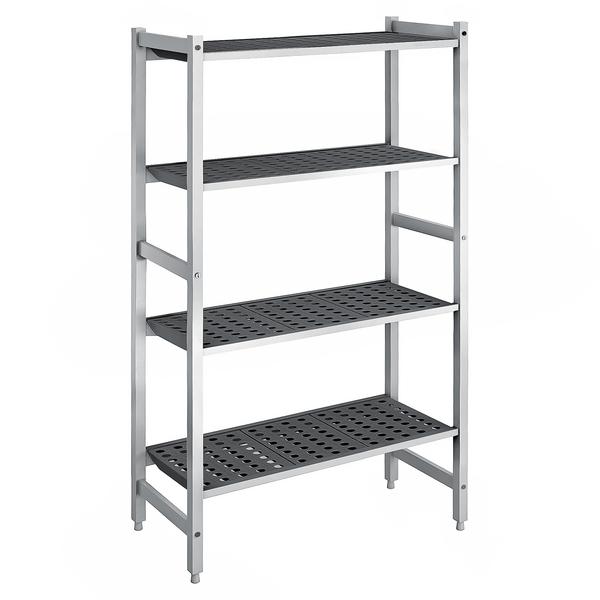 Aluminium/kunststof stelling - 900x1800mm - Diepte: 560mm - met 4 schappen - Draagvermogen totaal: 900kg