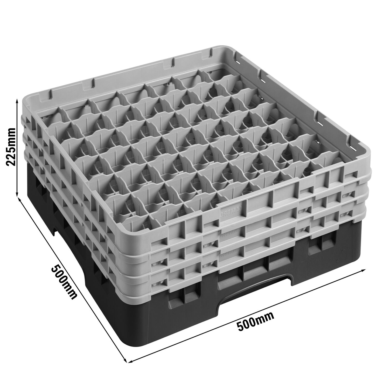 CAMBRO | CAMRACK® - Panier à verres 1/1 - 49 compartiments - avec 3 extensions - 500x500mm - Noir      
