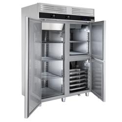 Koel-vriescombinatie rvs PREMIUM - GN 2/1 + GN 1/1 - 1400L - 3-deurs - met ingebouwde snelvriezer