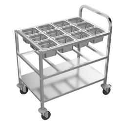 Servierwagen 800mm - mit 2 Abstellflächen für jeweils 12 GN1/6 Behälter