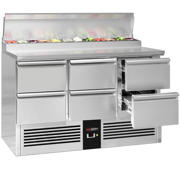 Hűtött előkészítő asztal PREMIUM - 1368x700 mm - 6 fiókos - GN 1/6 8x feltéthűtő