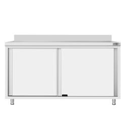 Tavolo armadiato in acciaio inox ECO - 1600x600mm - con 2 porte scorrevoli - con alzatina