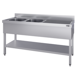 Vaskeborde med underhylde 1,8m - 2 vaske til venstre L 50 x B 50 x D 30 cm