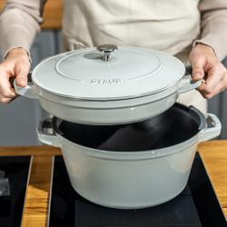 STAUB | STACKABLE SET - طقم طناجر طبخ - قطعتين - قطر 240 مم - حديد زهر - أبيض الكمأ