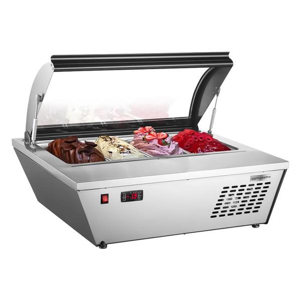 Tisch-Eisvitrine - 805mm - für 4x 5L Eisbehälter - gewölbter Deckel