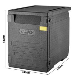 CAMBRO | CAM GOBOX® - pojemnik ładowany od przodu - EN 600x400 - z zestawem 2 szyn ze stali nierdzewnej - Czarny	