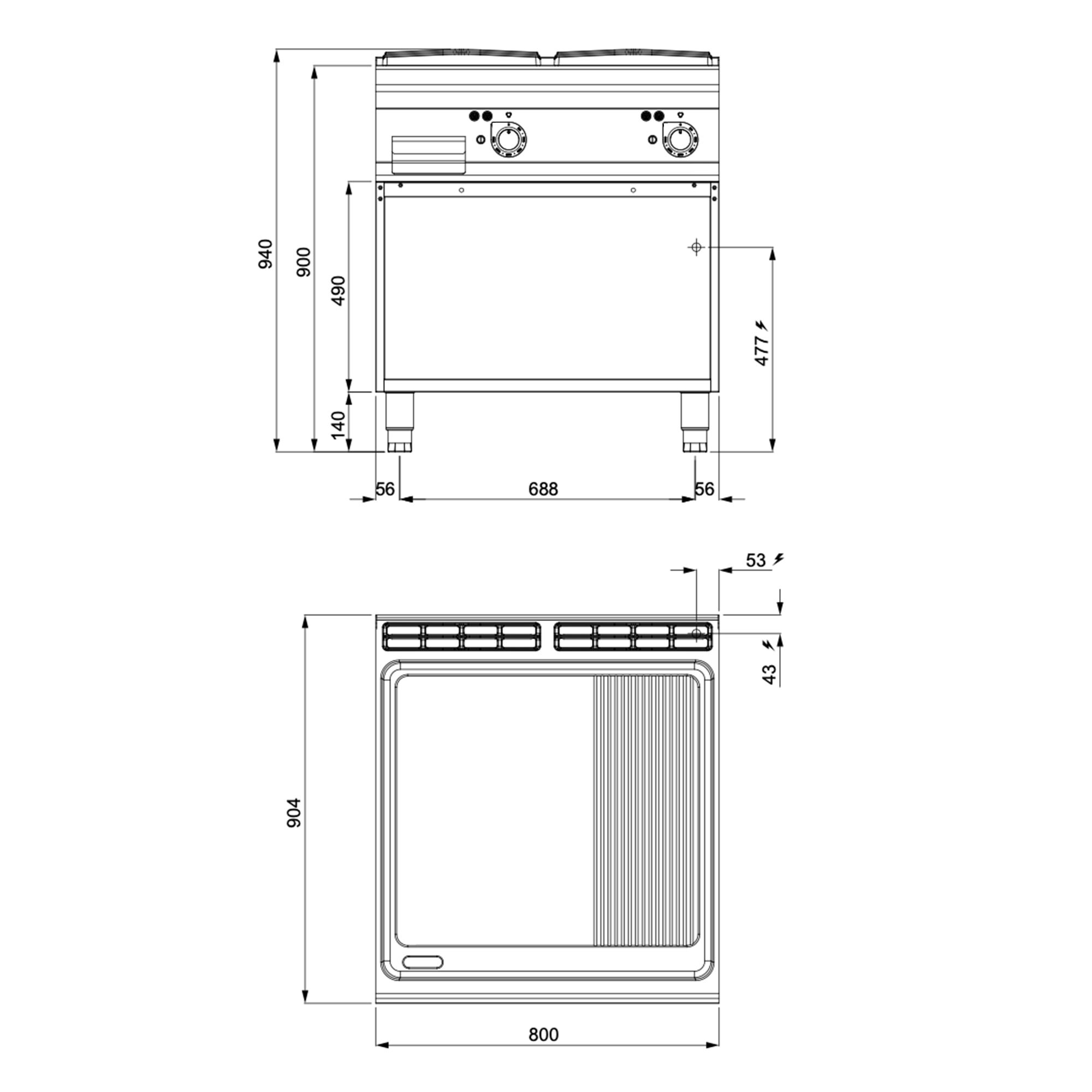 Commercial Electric Griddle - 13.2kW - Smooth/Ribbed Plate (half & half) - on Stand