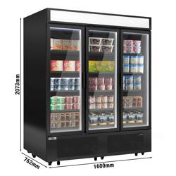 Commercial wall-mounted refrigerated and freezer display shelving - 1600 mm - from -18 to -23 °C - with double-glazed doors and 4 shelves