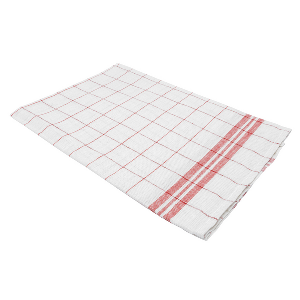 (12 adet) Keten ve pamuktan yapılmış cam bezi - 650x650mm - kırmızı / beyaz