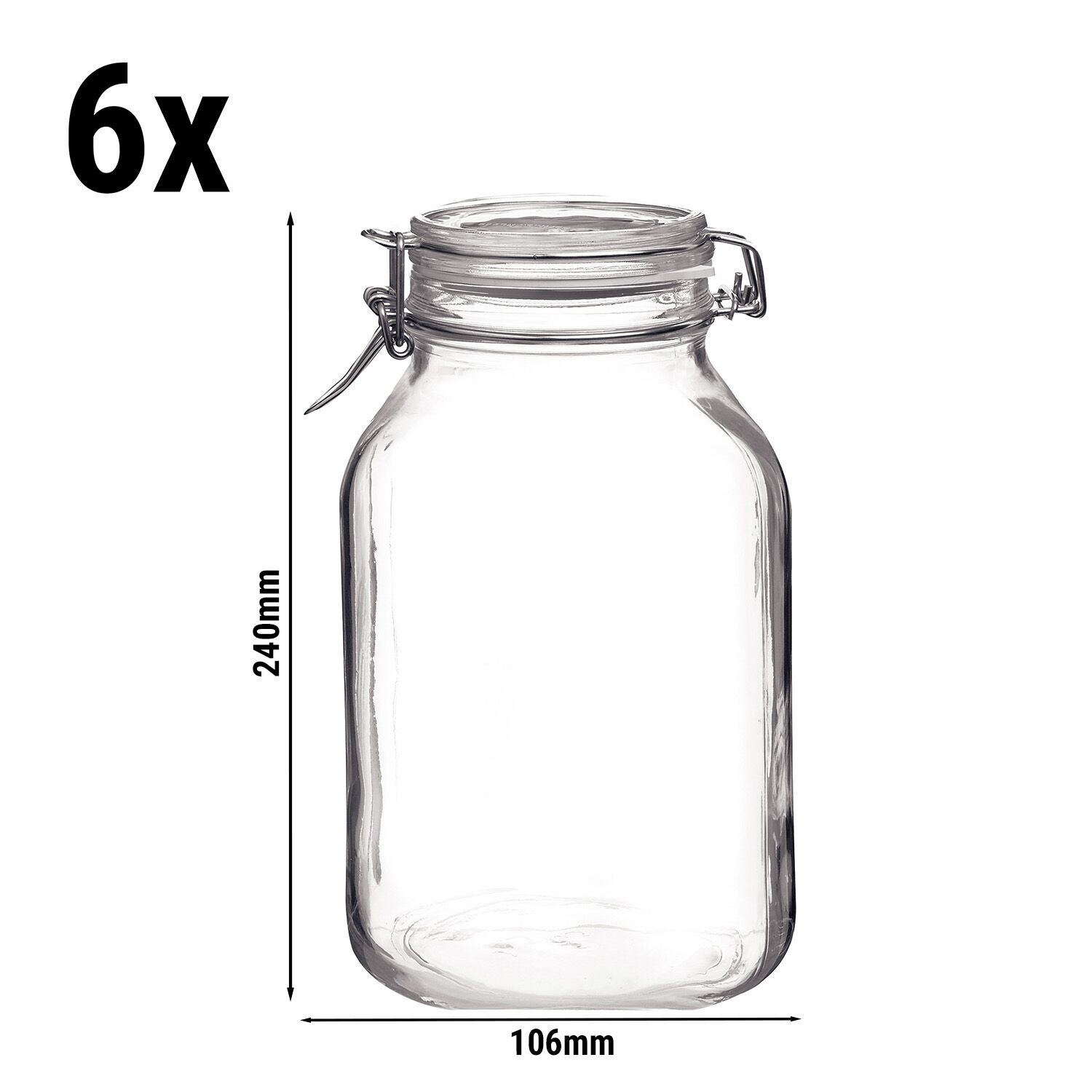 (6 pcs) Bocal hermétique Bormioli Rocco - DUBLIN - 1,5L - fermeture à étrier