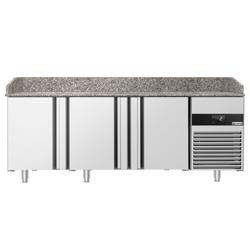 Banco pizza refrigerato PREMIUM - 2100x800mm - con 3 porte - piano in granito