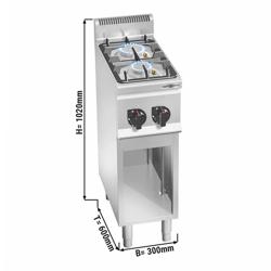 Fogão a gás - 2x queimadores (9,5 kW) com chama piloto