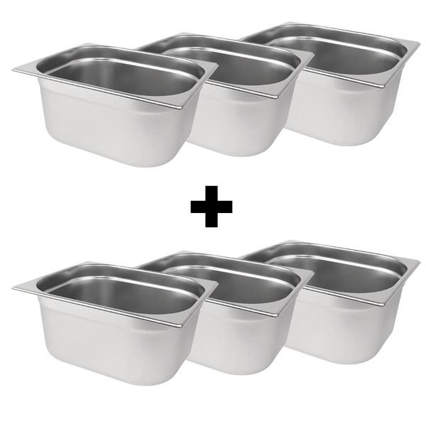 (6 pieces) Gastronorm Container - 1/2 - Stainless Steel - 200 mm