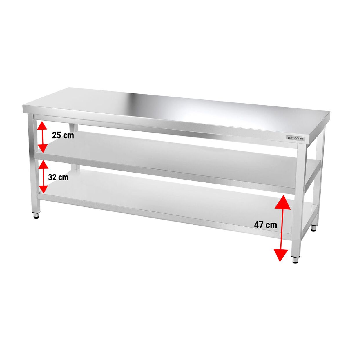 Edelstahl Arbeitstisch PREMIUM - 2000x600mm - mit Grundboden ohne Aufkantung