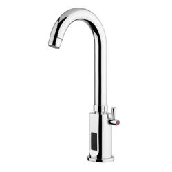 Monobloc mixer tap PREMIUM - swan-neck spout - with infrared sensor, touch-free operation, integrated temperature control & swivel spout - spout 130mm