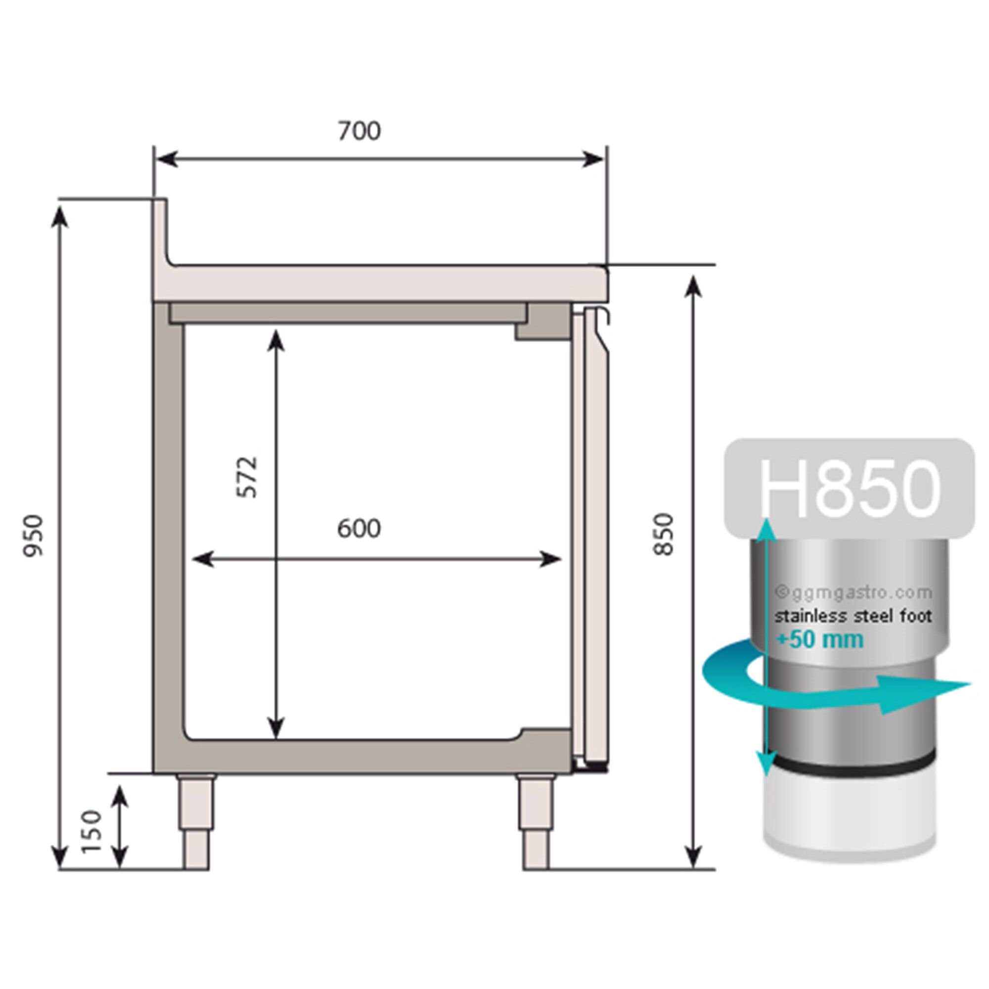 Table de congélation Premium PLUS - 1468x700 mm - avec 2 portes - avec dosseret