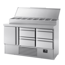 میز یخچالی آماده سازی کوچک 1460*700 میلیمتر - 8xGN 1/4 یک درب و 4 کشو -  ویترین استیل