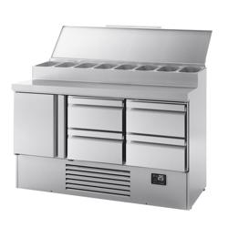 Přípravný chladicí stůl - 1460x700 mm - 1 dveře & 4 zásuvky - pro 8× GN 1/4
