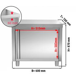 Edelstahl Arbeitsschrank PREMIUM - 600x700mm - mit Flügeltür ohne Aufkantung