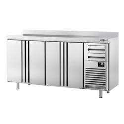 Arrière-bar réfrigéré professionnel Premium PLUS - 2450 x 600 mm - avec 4 portes, 2 tiroirs et dosseret