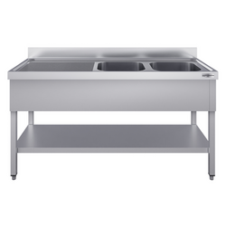Chiuvetă din oțel inoxidabil ECO - cu polita - 2,0 m - 2 cuve în dreapta - L 60 x L 50 x P 30 cm
