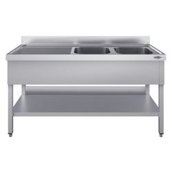 Fregadero de acero Inox. con estante inferior ECO - 2,0 m - 2 fregaderos a la derecha - L 60 x A 50 x P 30 cm - con estante inferior