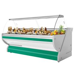 Balcão frigorífico - 3000x1150x1310mm - iluminação LED - frente em verde - vidro frontal curvo