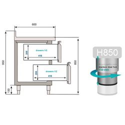 Koelwerkbank Premium PLUS - 1960x600mm - met 1 deur & 4 laden & met achterwand
