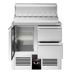 Mini voorbereidingstafel PREMIUM - 900mm - 1 deur & 2 laden - voor 5x GN 1/6