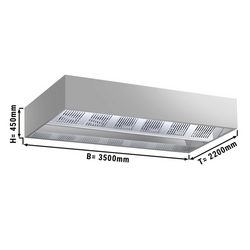 Indukciós mennyezeti motorháztető - 3,5m - szűrővel és LED lámpával