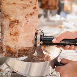 Faca Elétrica de Kebab / Cortador Elétrico de Kebab PROFISSIONAL - Capacidade: 90kg/dia - incl. lâmina de reposição, fonte de alimentação