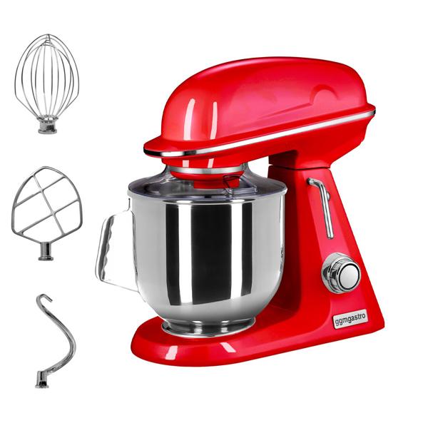 Planetmixer - 7 l - 350 W - inkl. visp, flatblandare och degkrok - bänkmodell - röd