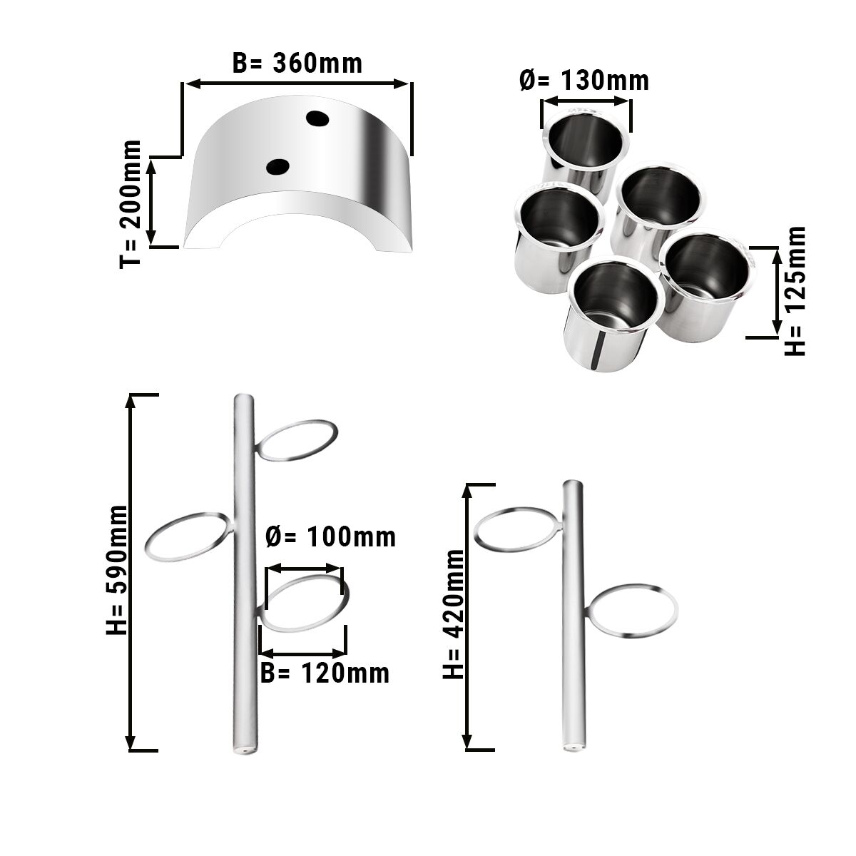 Range-couverts - 360x200mm - Hauteur: 590mm - acier inoxydable - avec 5 bols