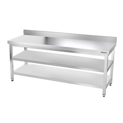 Table de travail en inox PREMIUM - 2000x800mm - avec plancher de base, rebord & plancher intermédiaire	